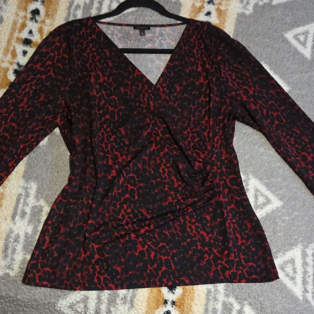 Talbots Red and Black Abstract Blouse